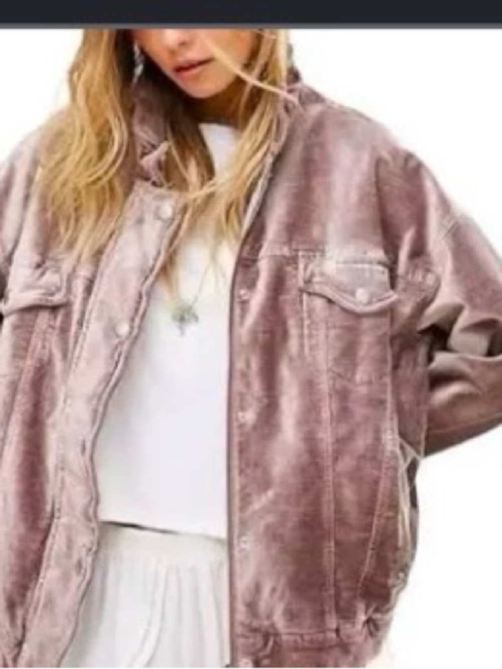 FREE PEOPLE Mauve Velvet Front Zipper Snap Long Sleeves Trucker Jacket Sz M/L